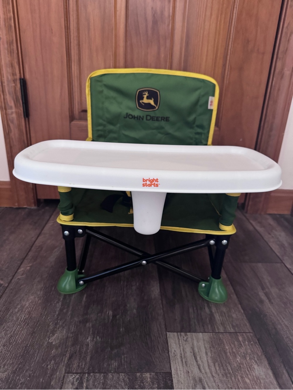 John Deere Green and Yellow Foldable Booster Seat with White Tray